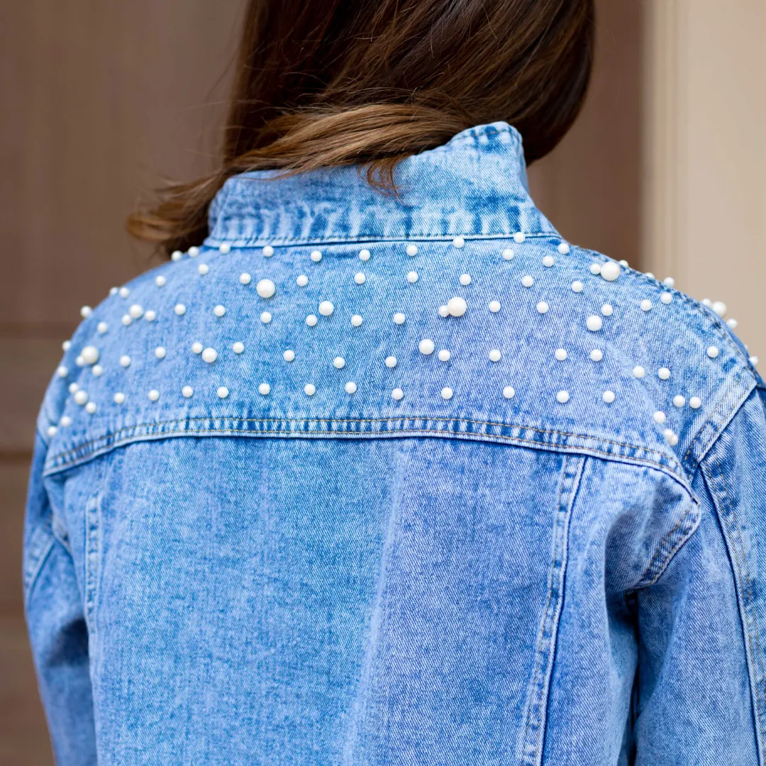 Faux Pearl Denim Jacket
