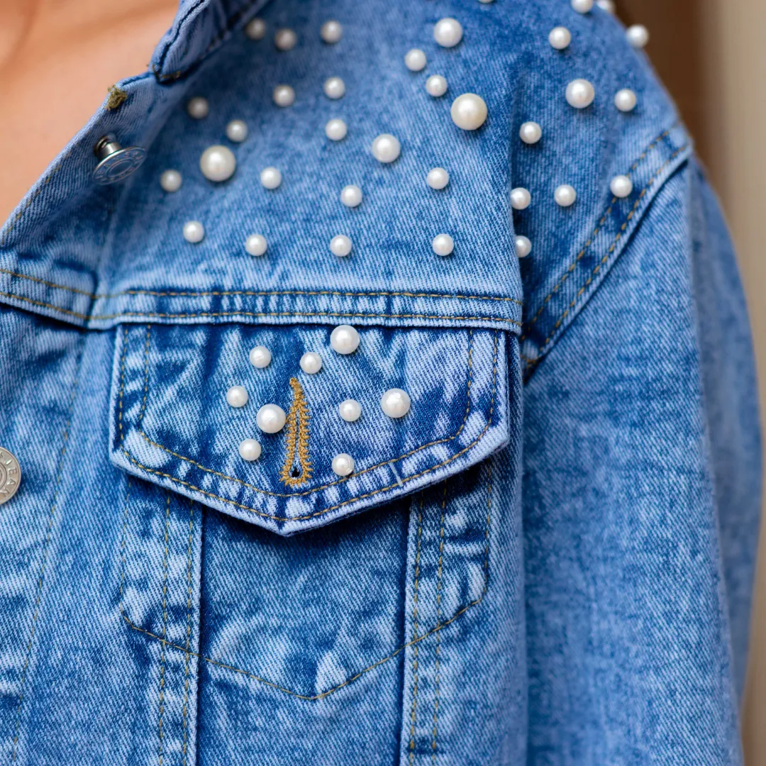 Faux Pearl Denim Jacket