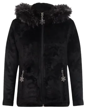 Girls Black Soft Fleece Faux Fur Trim Hood Warm Winter Jacket