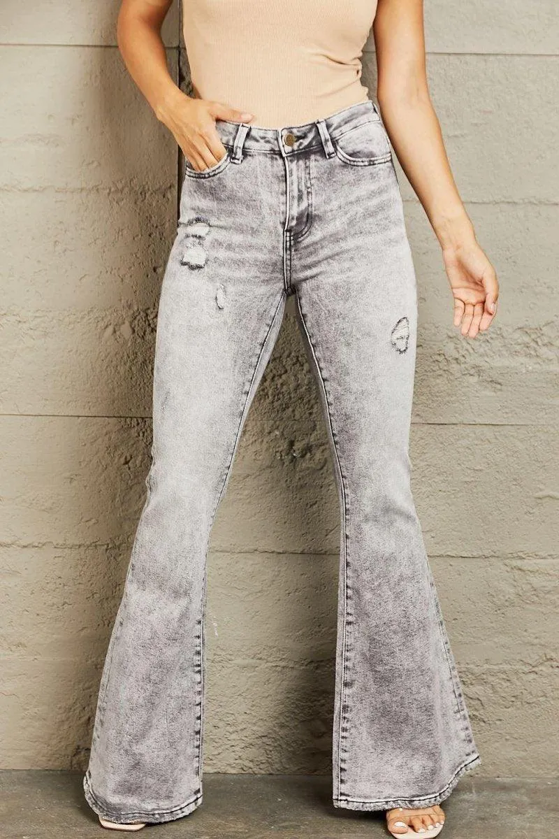 Gray Acid Wash Flare Denim