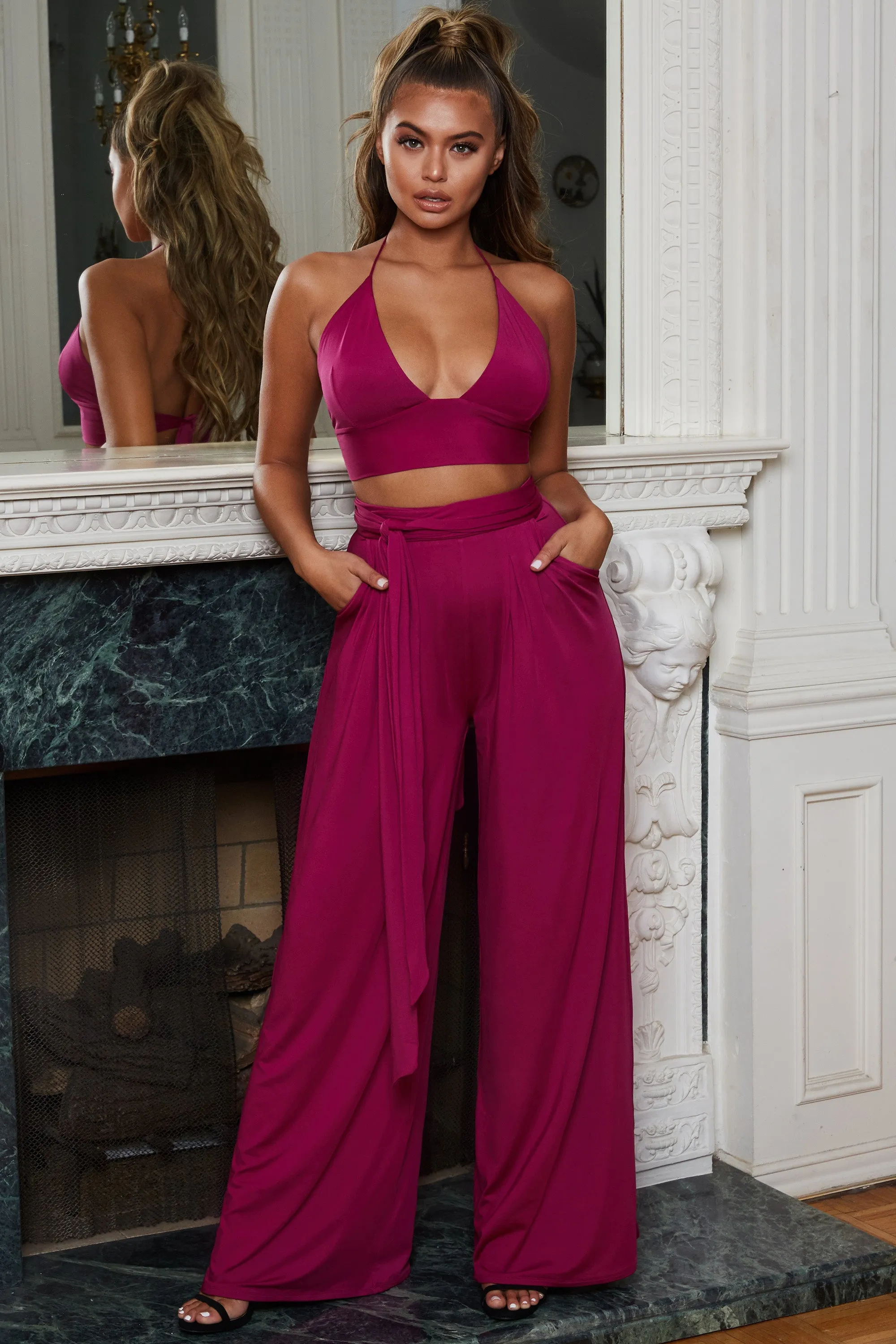Hang Loose Wide Leg Trousers in Magenta Pink