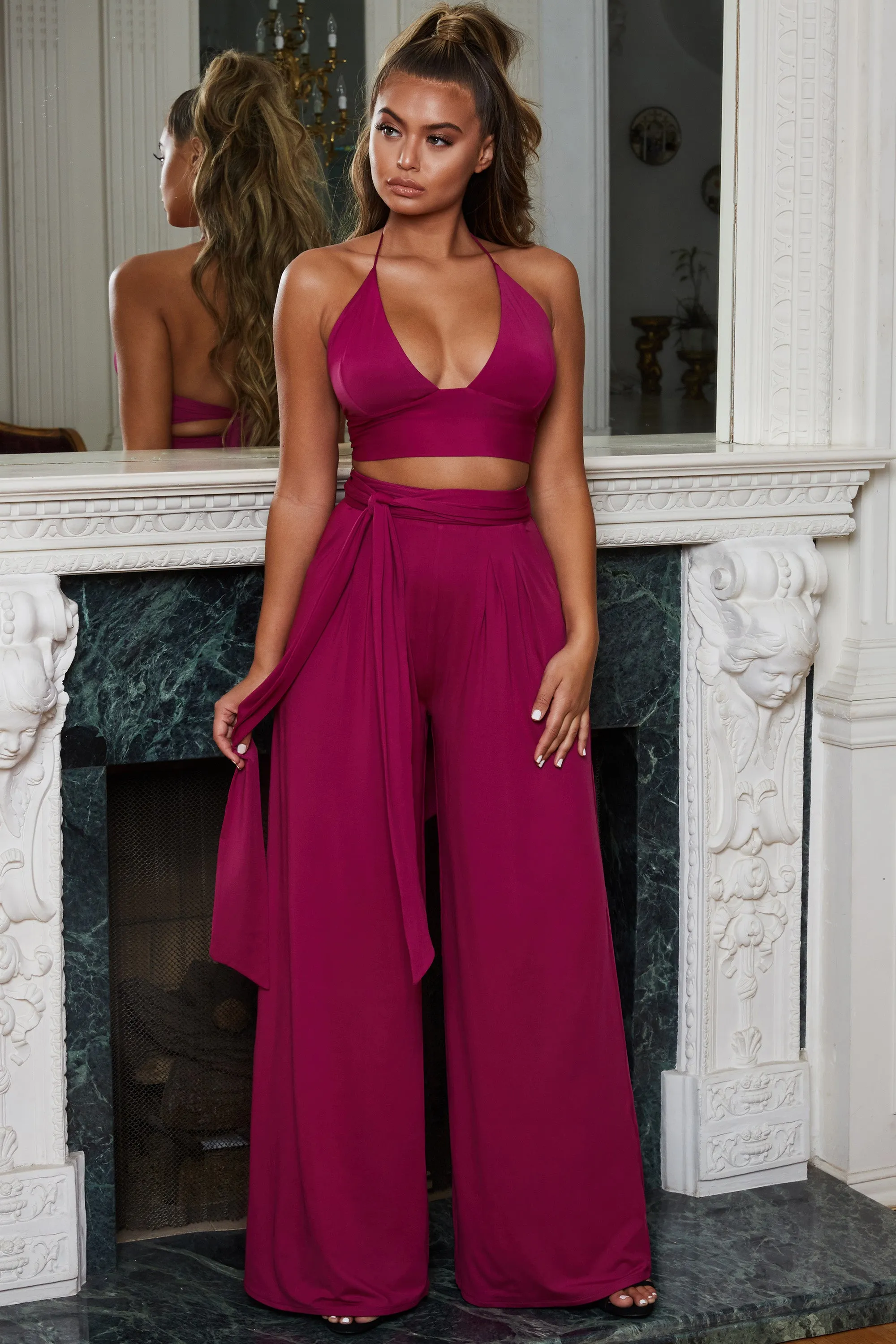 Hang Loose Wide Leg Trousers in Magenta Pink