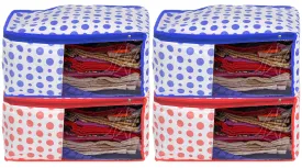Heart Home Dot Printed Non-Woven Blouse Cover, Cloth Organizer, Wardrobe Organiser With Tranasparent Window- Pack of 4 (Blue & Pink)-46HH0314