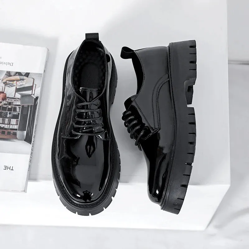 Hnzxzm Men's Oxford shoes patent leather men's office shoes men's formal shoes formal lace-up heightened black leather shoes