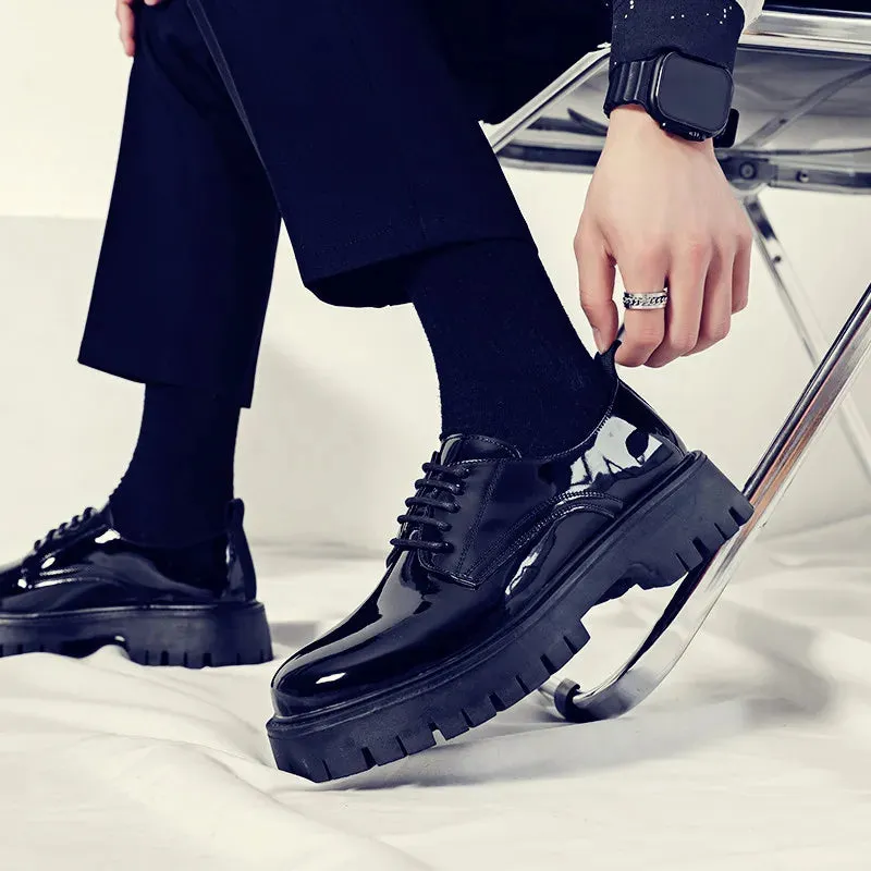 Hnzxzm Men's Oxford shoes patent leather men's office shoes men's formal shoes formal lace-up heightened black leather shoes