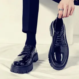 Hnzxzm Men's Oxford shoes patent leather men's office shoes men's formal shoes formal lace-up heightened black leather shoes