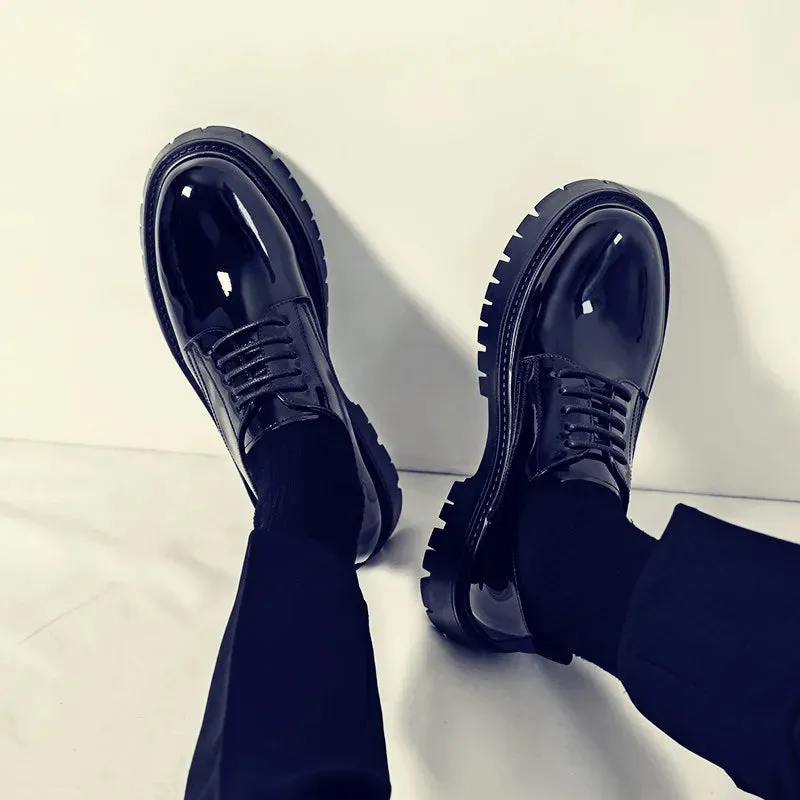 Hnzxzm Men's Oxford shoes patent leather men's office shoes men's formal shoes formal lace-up heightened black leather shoes