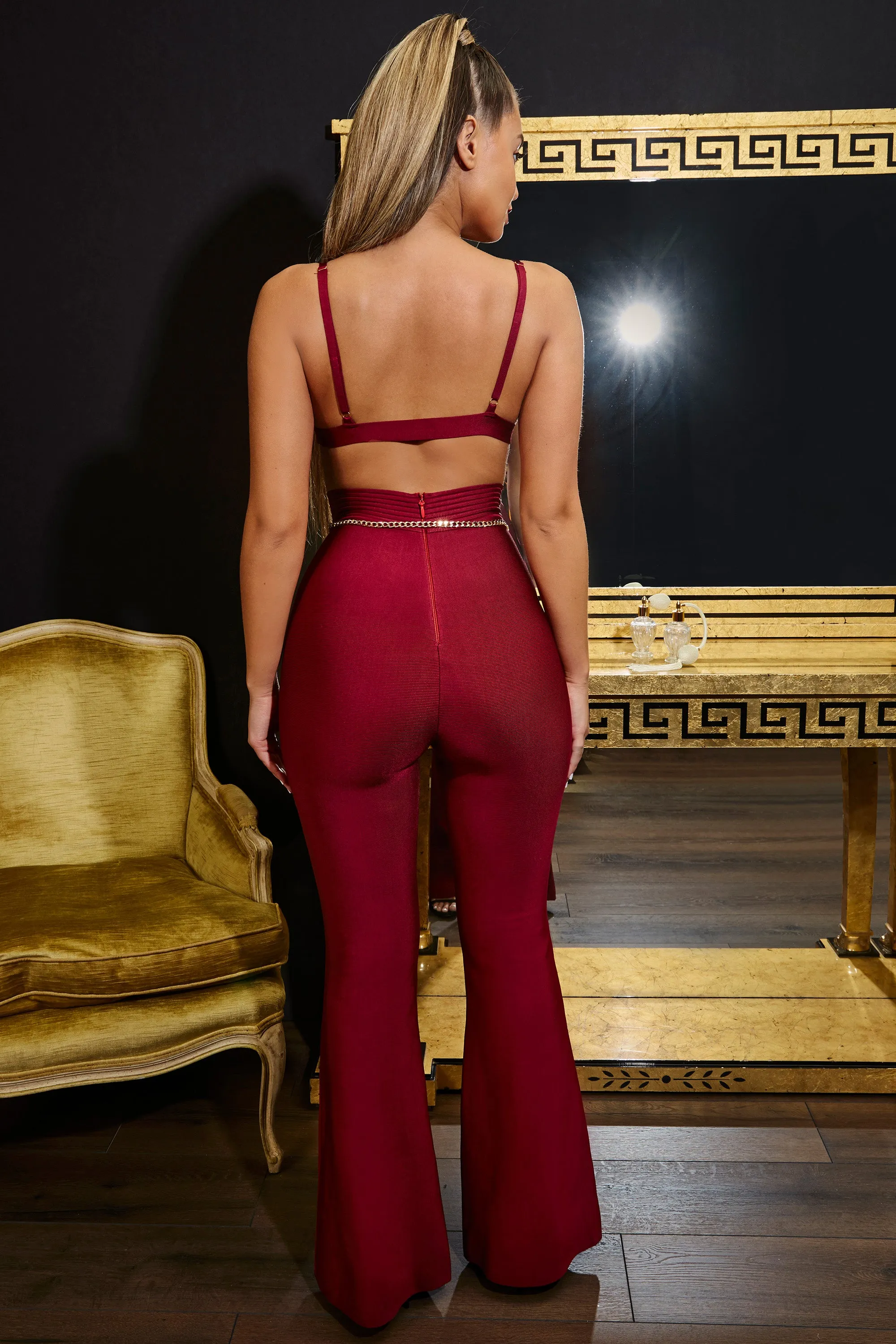 It Takes Two Petite High Waisted Bandage Trousers in Oxblood