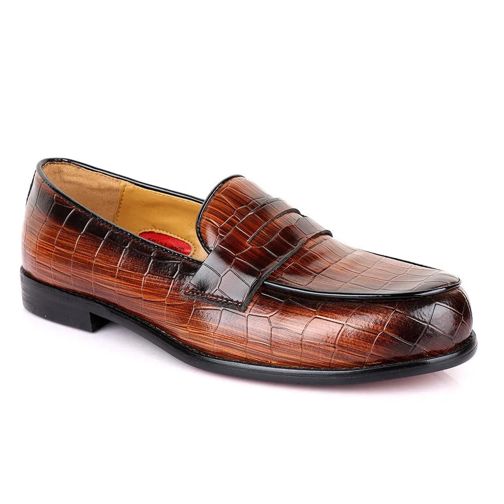 John Foster Croc Wooden Brown Leather Shoe