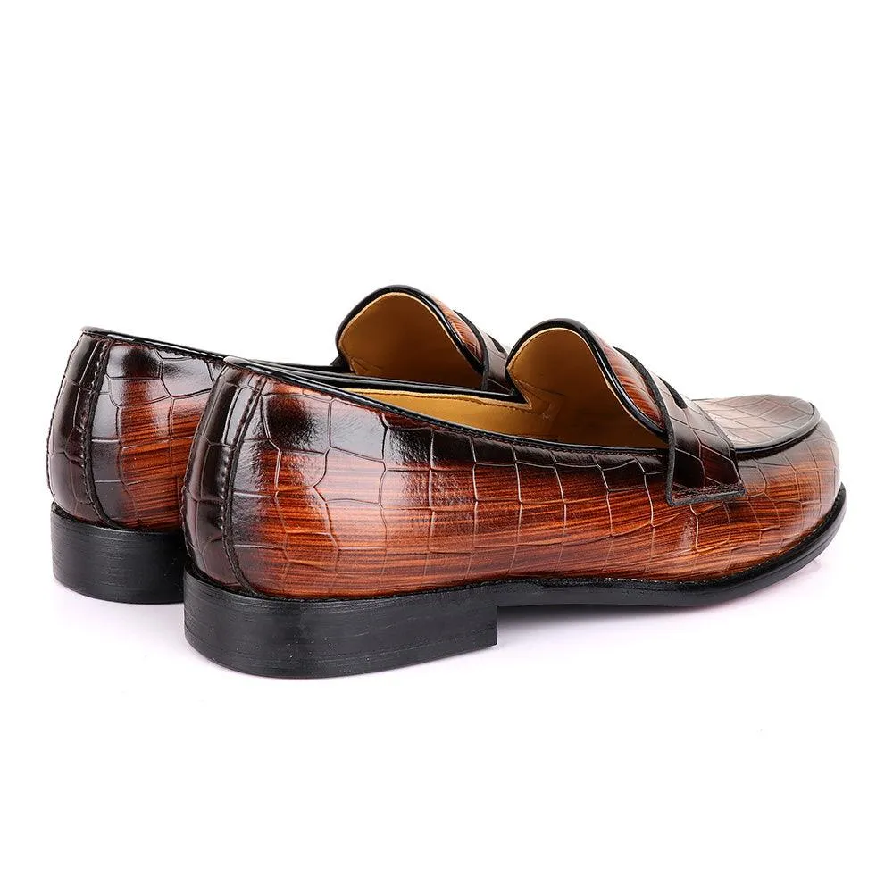 John Foster Croc Wooden Brown Leather Shoe