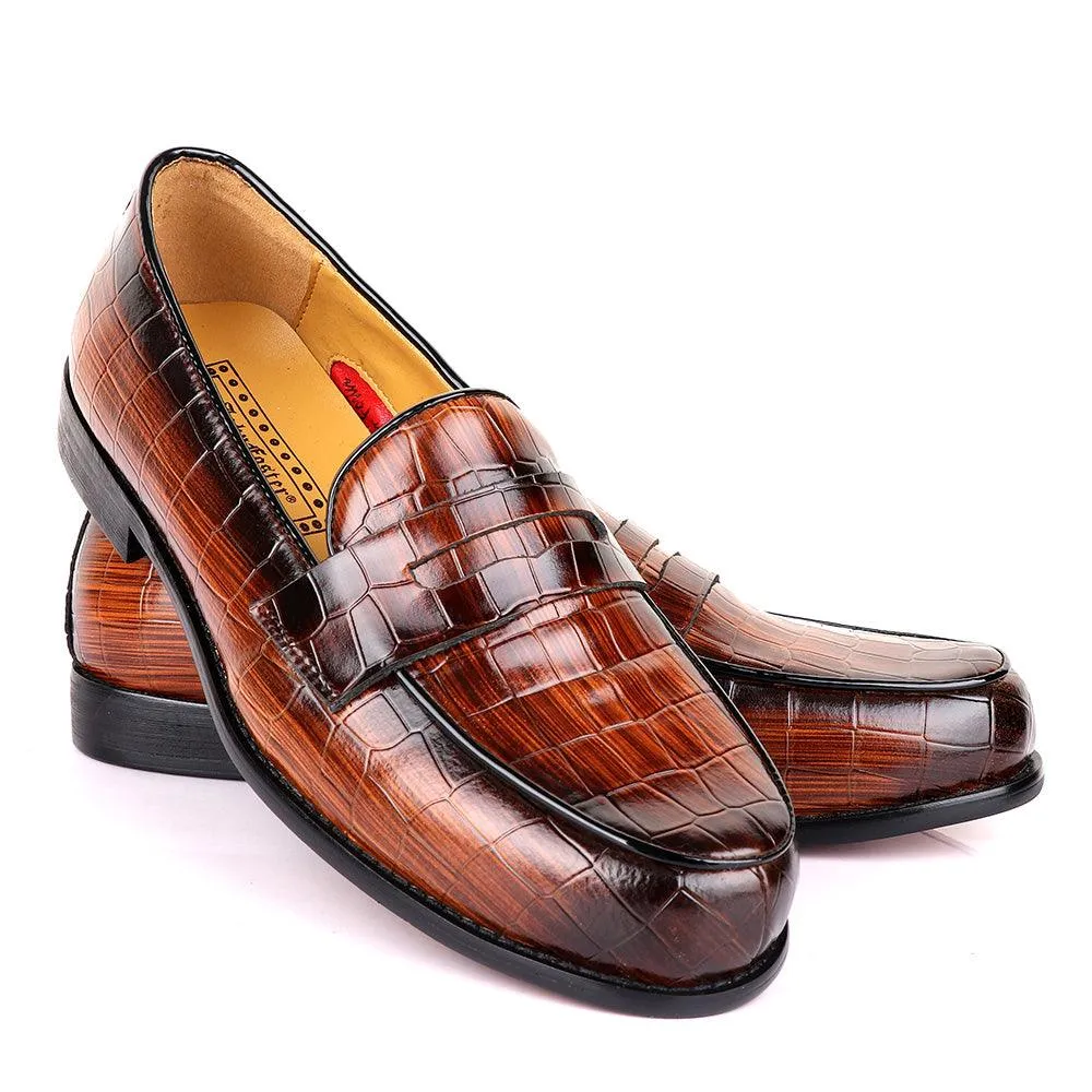 John Foster Croc Wooden Brown Leather Shoe