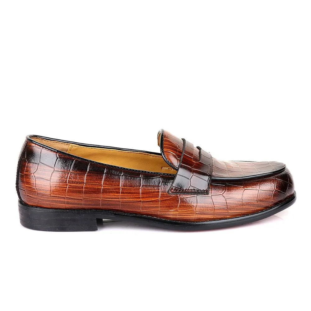 John Foster Croc Wooden Brown Leather Shoe