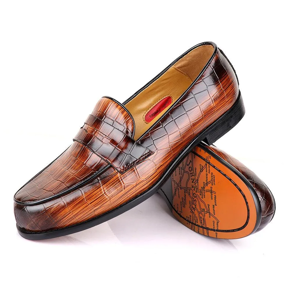 John Foster Croc Wooden Brown Leather Shoe
