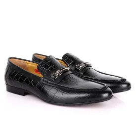 John Foster Full Crocodile Leather With Simple Chain Designed Men's Shoe-Black