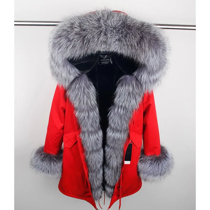 MaoMaoKong natural real fox fur Jacke coat Real Fox Fur Collar Cuff Hooded Coat Short Parka Long Camouflage winter jacket