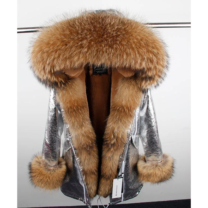 MaoMaoKong natural real fox fur Jacke coat Real Fox Fur Collar Cuff Hooded Coat Short Parka Long Camouflage winter jacket