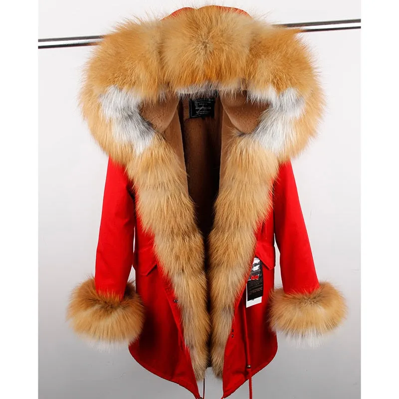 MaoMaoKong natural real fox fur Jacke coat Real Fox Fur Collar Cuff Hooded Coat Short Parka Long Camouflage winter jacket