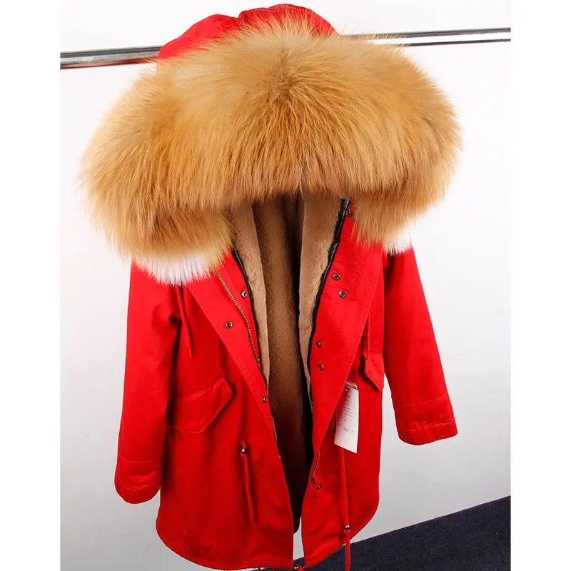 MaoMaoKong natural real fox fur Jacke coat Real Fox Fur Collar Cuff Hooded Coat Short Parka Long Camouflage winter jacket