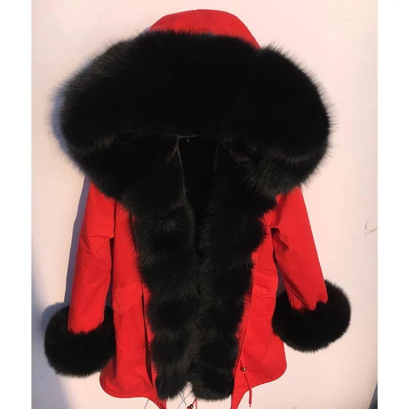 MaoMaoKong natural real fox fur Jacke coat Real Fox Fur Collar Cuff Hooded Coat Short Parka Long Camouflage winter jacket