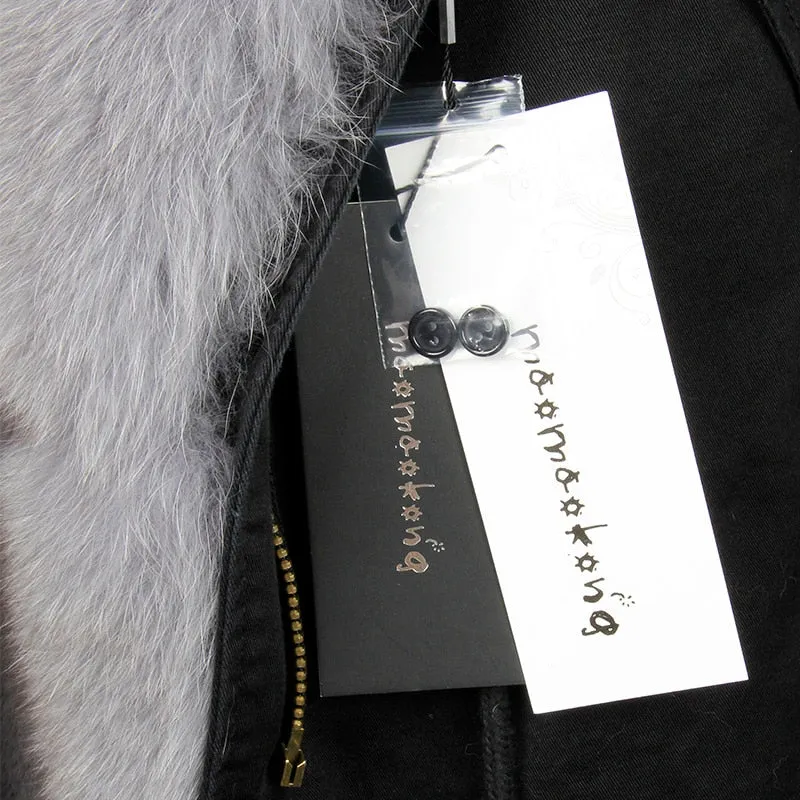 MaoMaoKong natural real fox fur Jacke coat Real Fox Fur Collar Cuff Hooded Coat Short Parka Long Camouflage winter jacket
