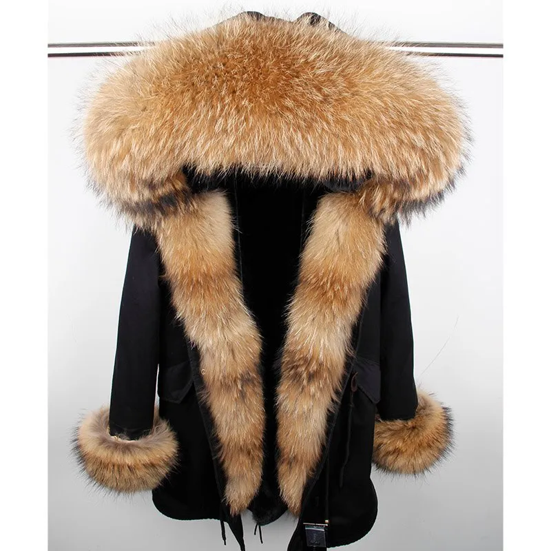MaoMaoKong natural real fox fur Jacke coat Real Fox Fur Collar Cuff Hooded Coat Short Parka Long Camouflage winter jacket