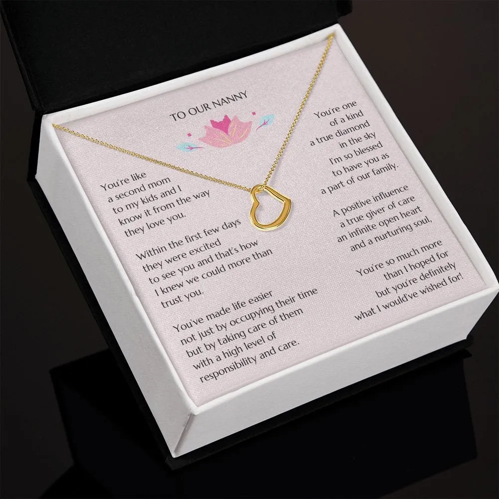 Nanny Heart Necklace, Babysitter Thank You Gift, Nanny Necklace, Gift for Nanny, Thank You Nanny, Nanny Thanks, Love Gift, Babysitter Gift