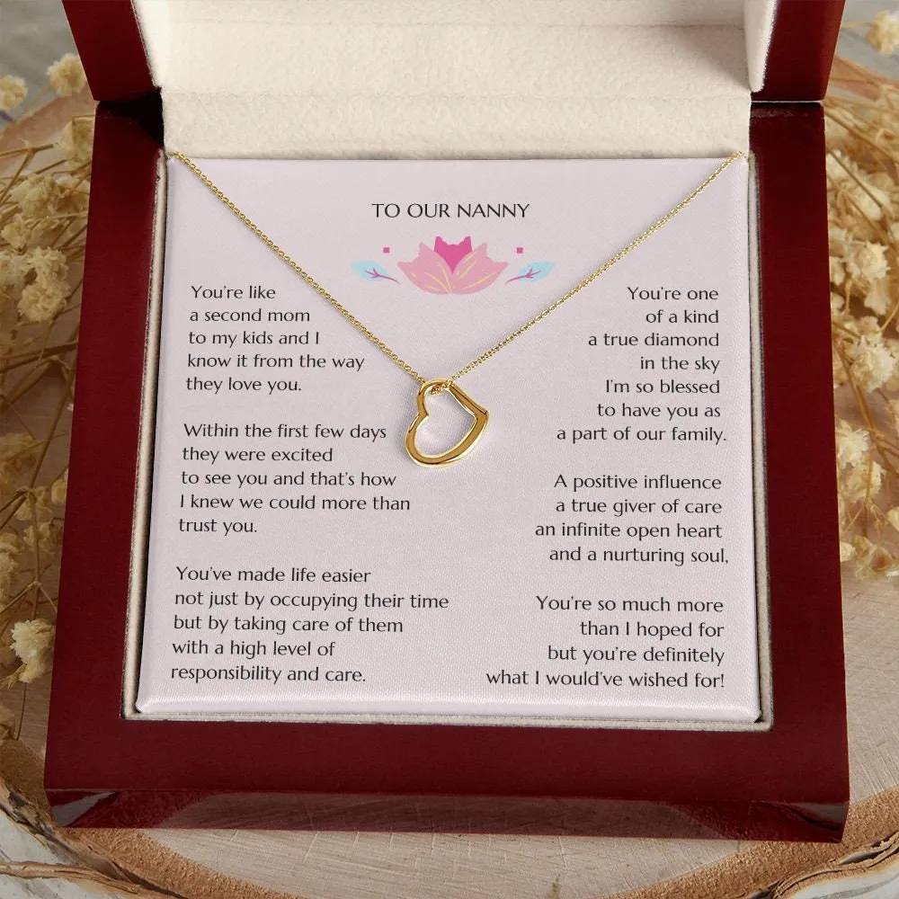 Nanny Heart Necklace, Babysitter Thank You Gift, Nanny Necklace, Gift for Nanny, Thank You Nanny, Nanny Thanks, Love Gift, Babysitter Gift