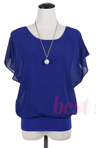 New Womens Tops Fashion 2017 Women Summer Chiffon Blouse Plus Size Ruffle Batwing Short Sleeve Casual Shirt Black White Red Blue