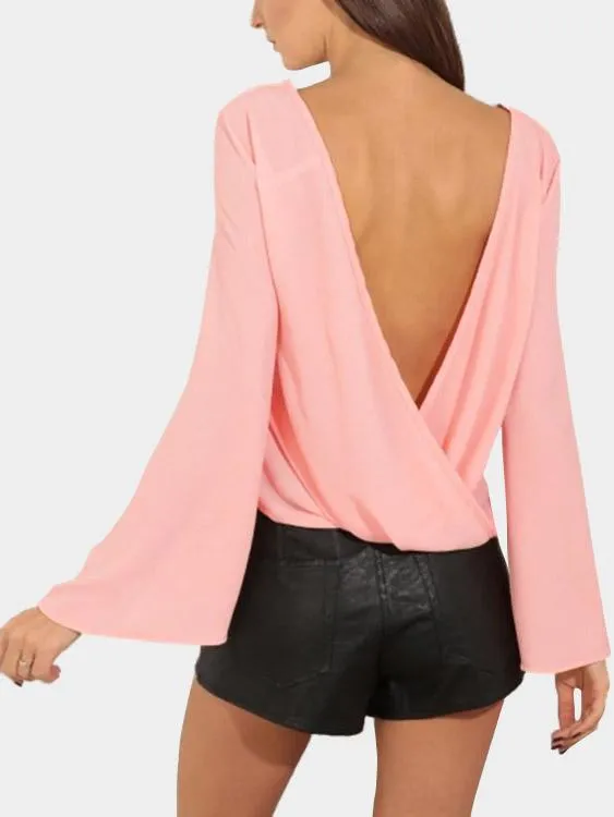 OEM ODM Crossed Front Backless Lace-Up Pink Top
