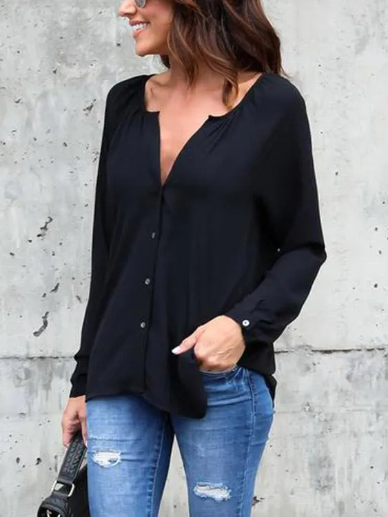 OEM ODM Plain Long Sleeve Black Blouse