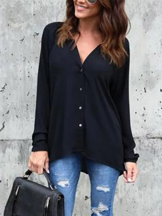 OEM ODM Plain Long Sleeve Black Blouse