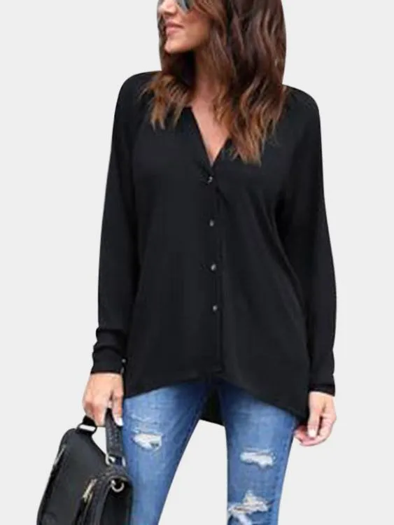 OEM ODM Plain Long Sleeve Black Blouse