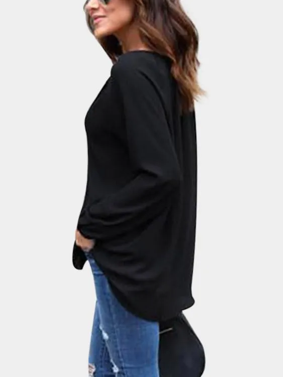 OEM ODM Plain Long Sleeve Black Blouse
