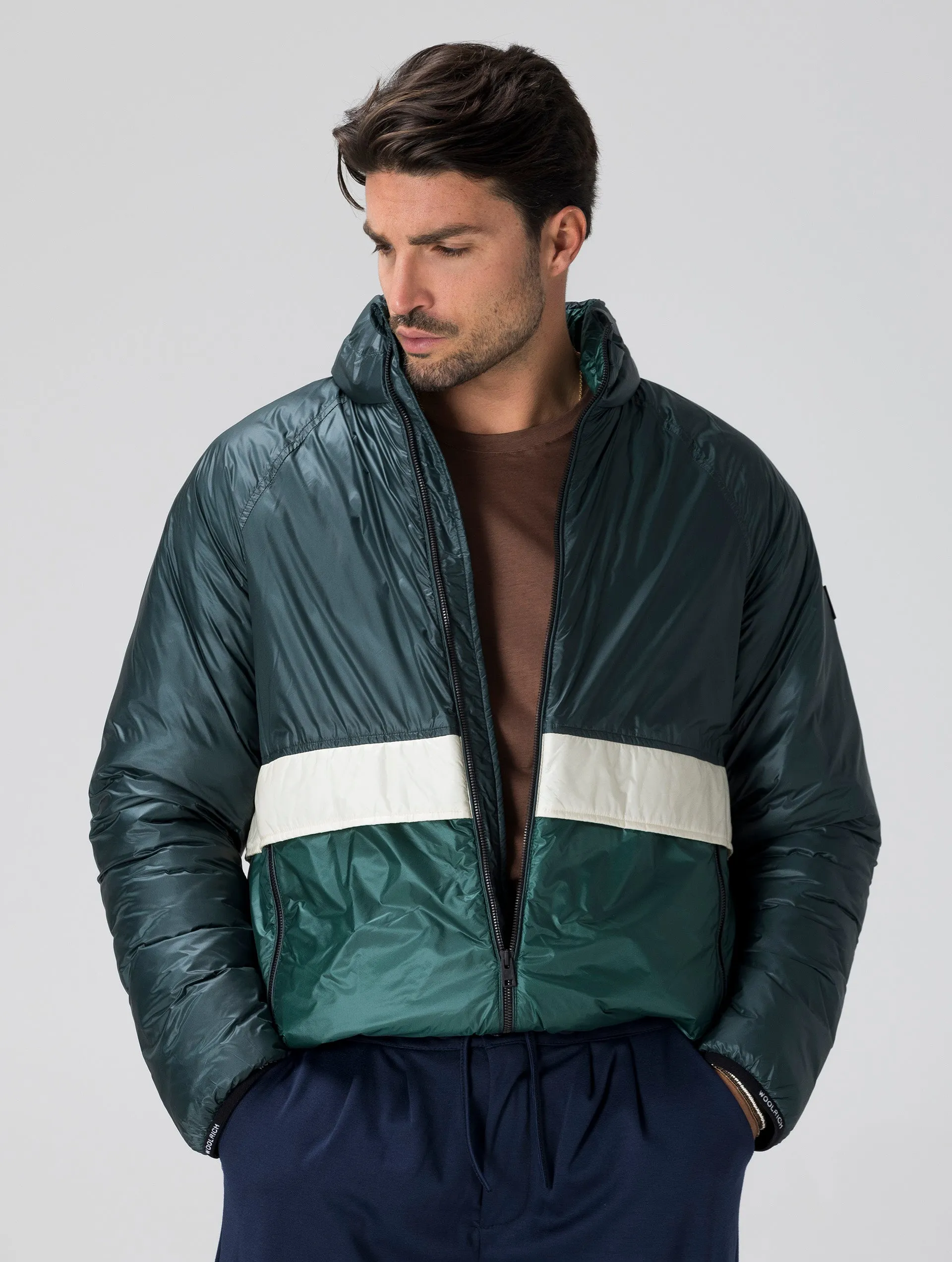 PACK-IT DOWN JACKET IN WHITE AND GREEN