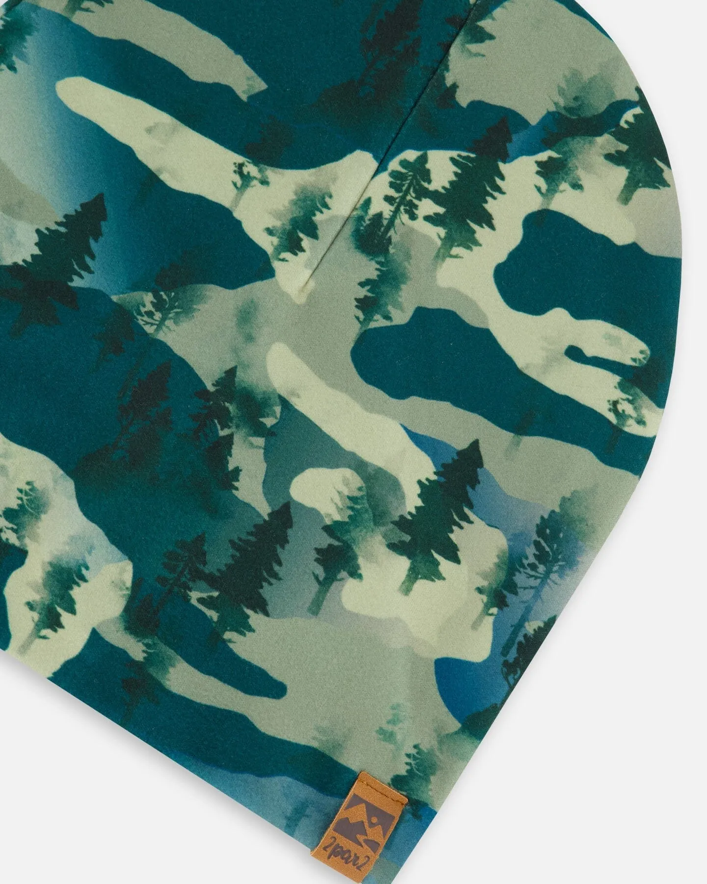 Printed Beanie Hat Forest Green With Black Pines