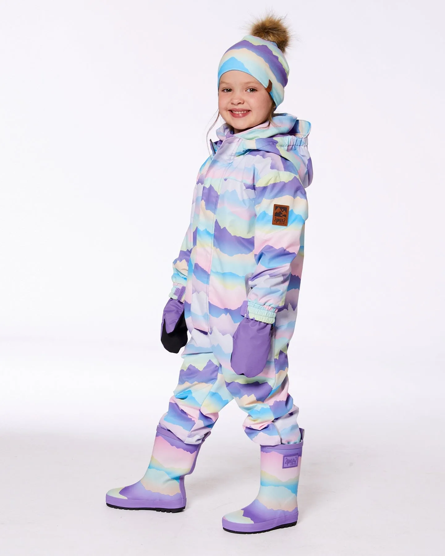 Printed Mid-Season One-Piece Outerwear Mauve And Blue, Pink Mountain