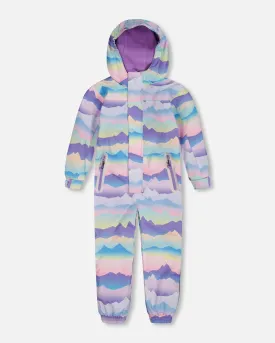 Printed Mid-Season One-Piece Outerwear Mauve And Blue, Pink Mountain