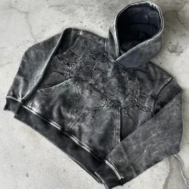 Riolio Vintage Sports High Street Hip-hop Printed Hoodie Sweatshirt Y2k Aesthetic Gothic Fashion Casual Couple Tops washed Clothing