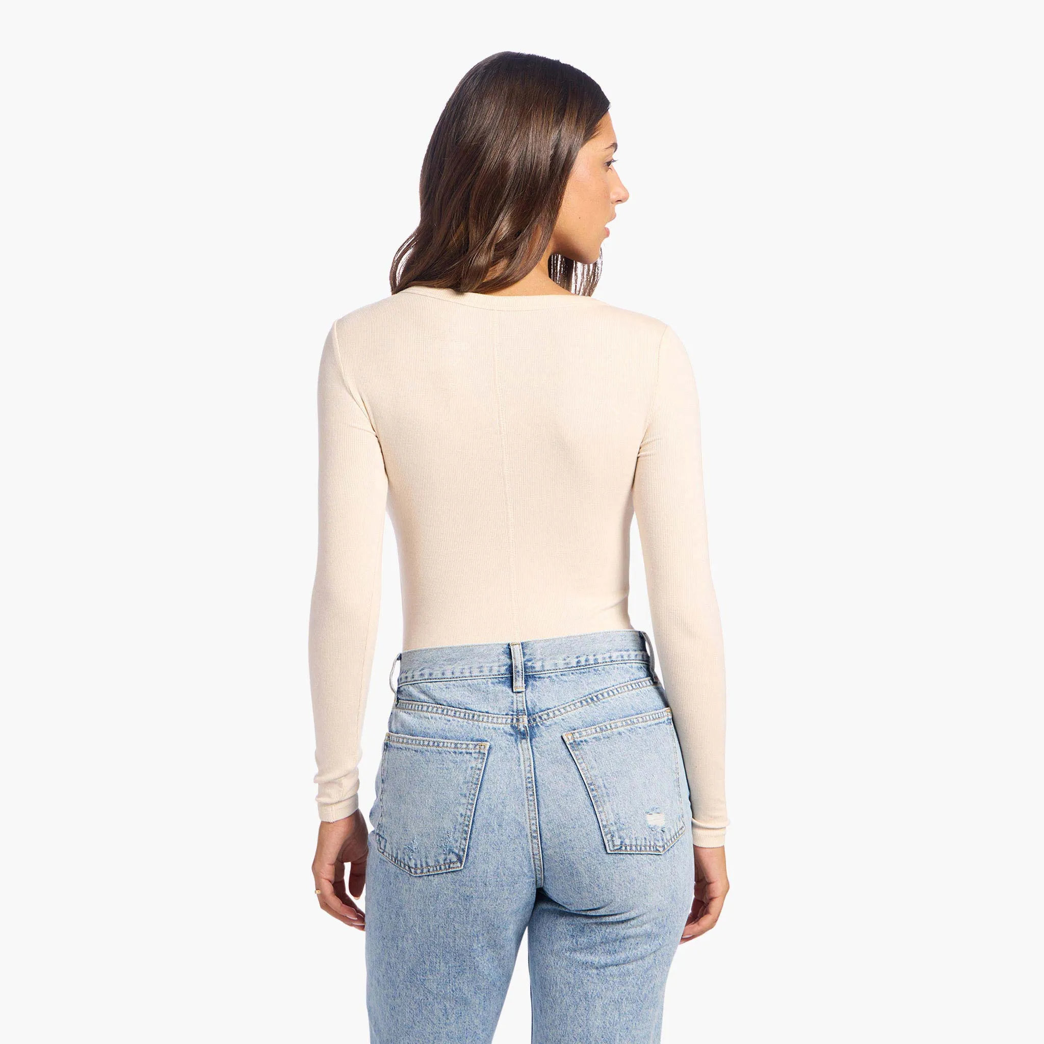 Slinky Rib Long Sleeve Bodysuit | Bone