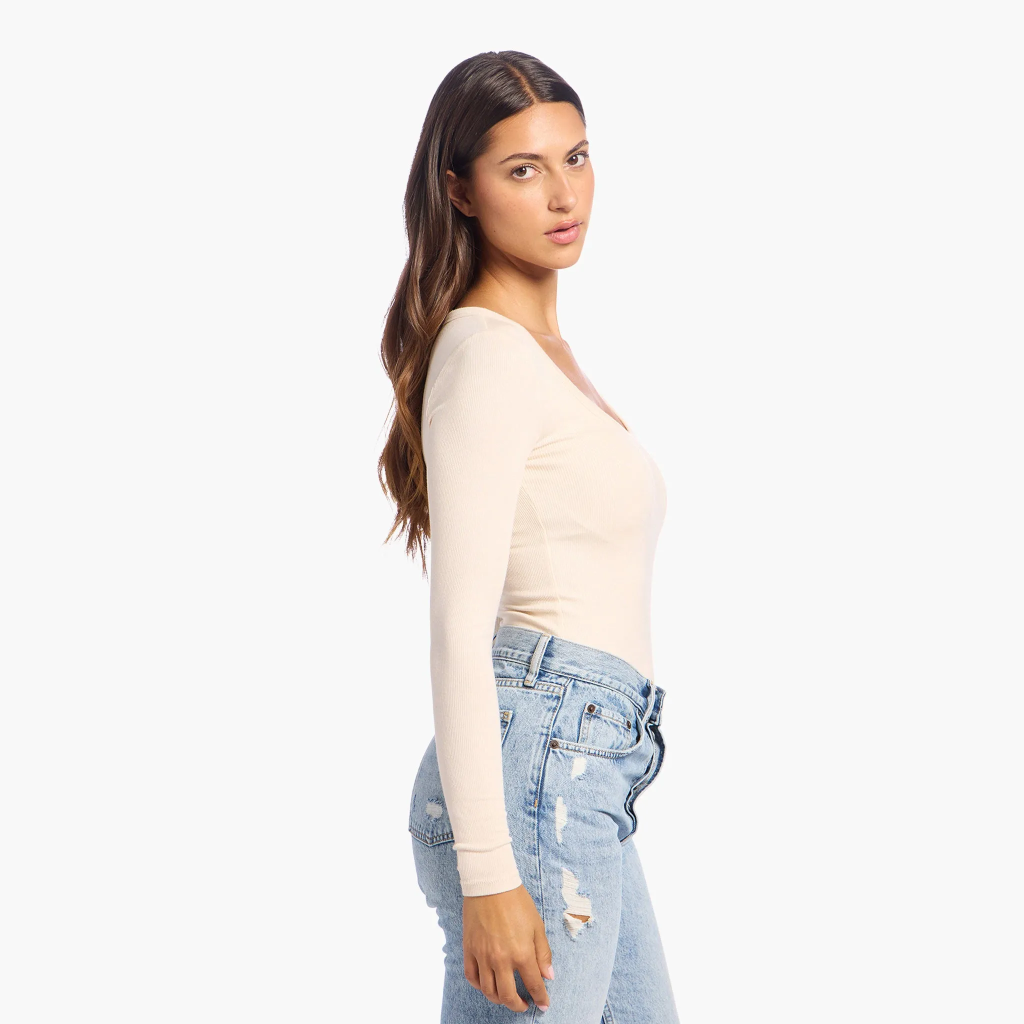Slinky Rib Long Sleeve Bodysuit | Bone