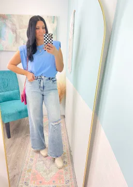 'Talia' Lovervet Light Wash Super High Waist Wide Leg Tummy Control Jeans