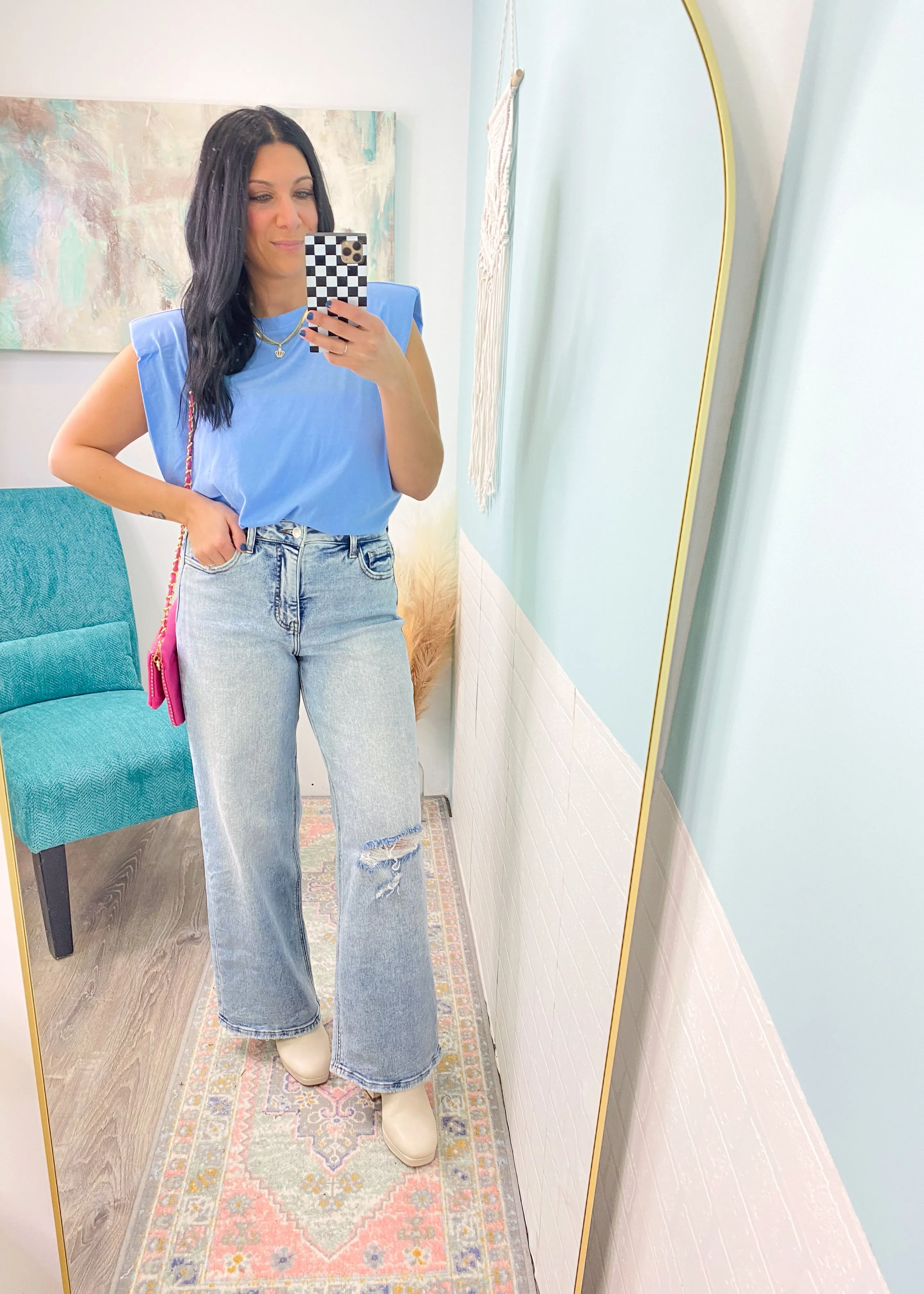 'Talia' Lovervet Light Wash Super High Waist Wide Leg Tummy Control Jeans