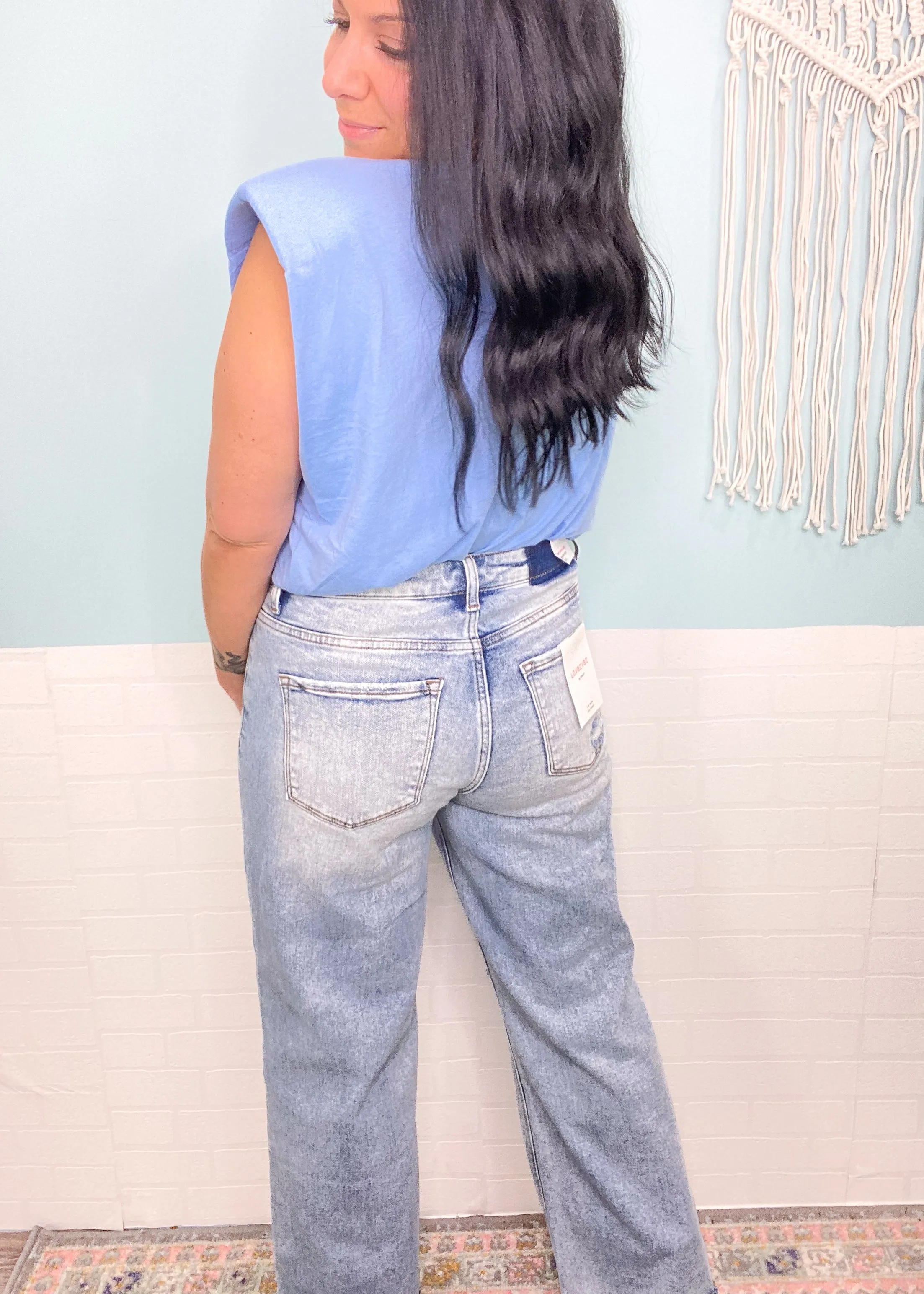 'Talia' Lovervet Light Wash Super High Waist Wide Leg Tummy Control Jeans