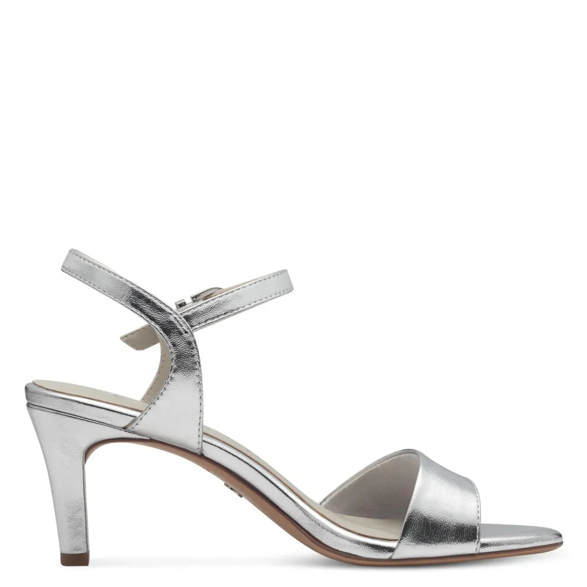 Tamaris Stylish Silver Vegan Heels with Buckle Strap