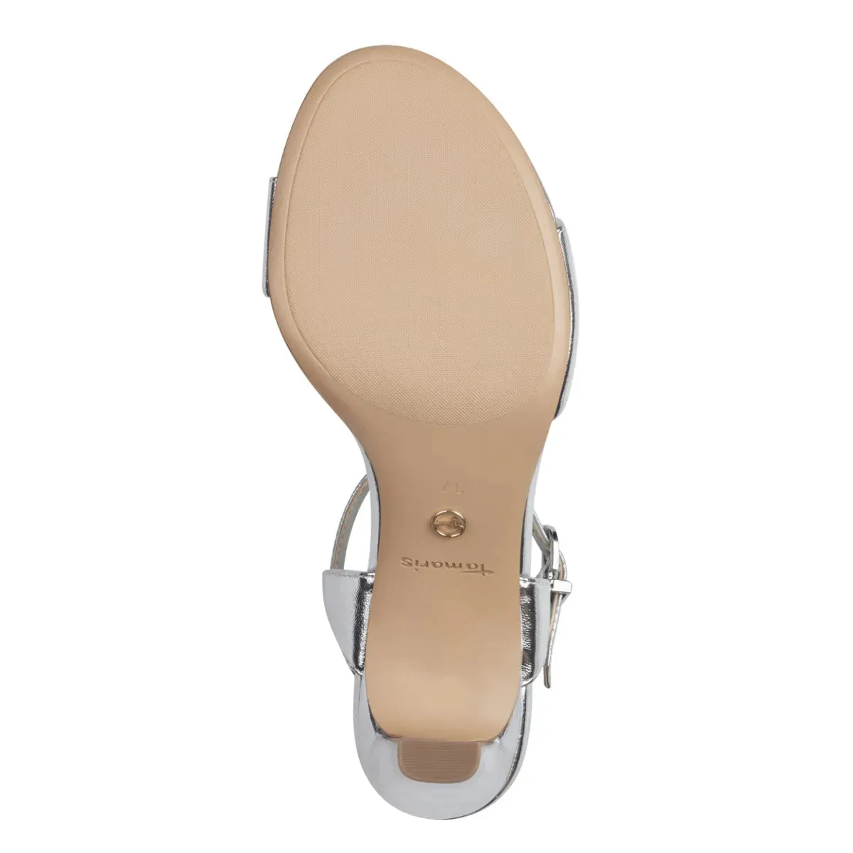 Tamaris Stylish Silver Vegan Heels with Buckle Strap