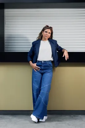 TROUSERS WITH KNEE EFFECT -BLUE BLACK