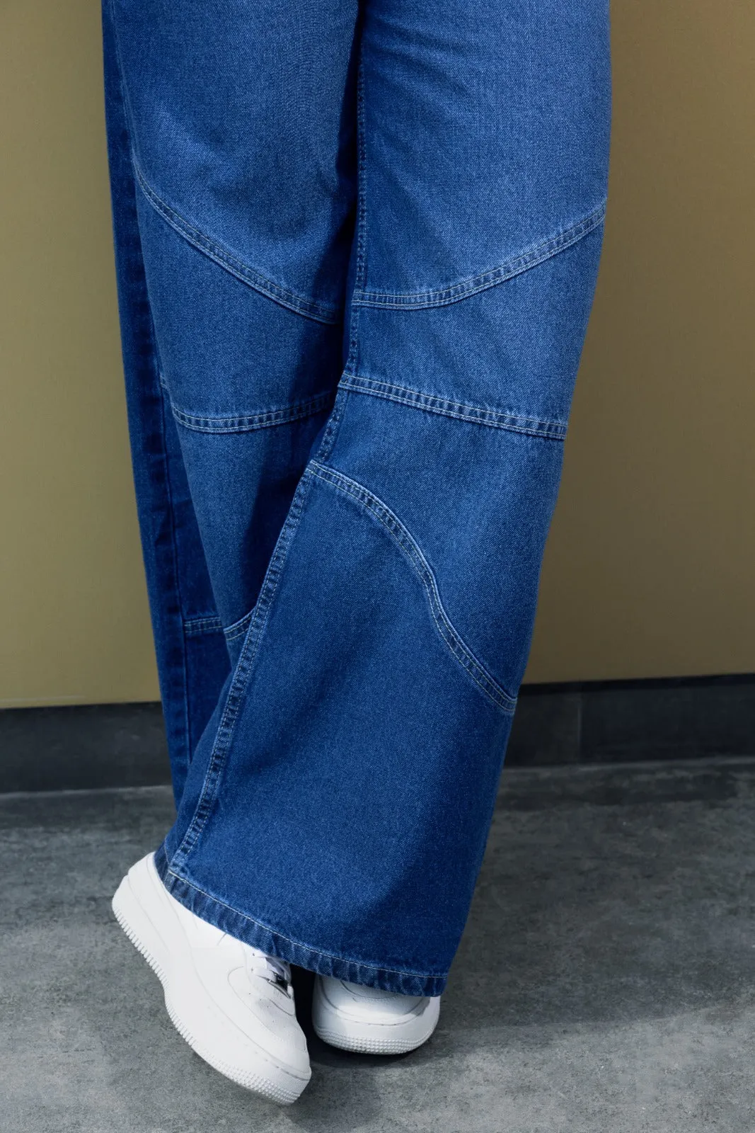 TROUSERS WITH KNEE EFFECT -BLUE BLACK