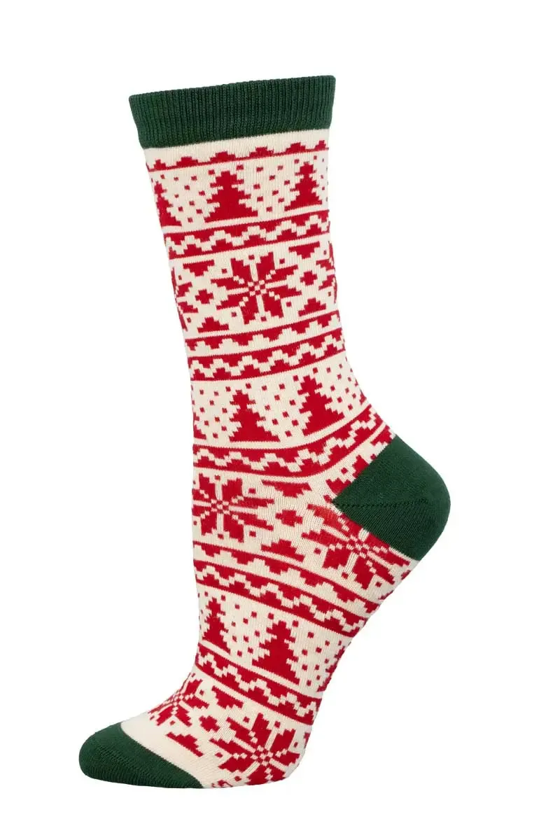 Women's SockSmith Christmas Fair Isle Socks – Holiday Cheer in Bamboo Comfort
